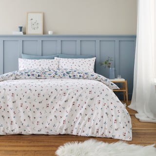 Bijela/plava flanelska posteljina za bračni krevet 200x200 cm Ophelia Floral – Bianca