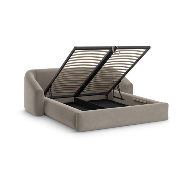 Svjetlo smeđi tapecirani bračni krevet s prostorom za odlaganje s podnicom 200x200 cm Campi – Cosmopolitan Design-image-1