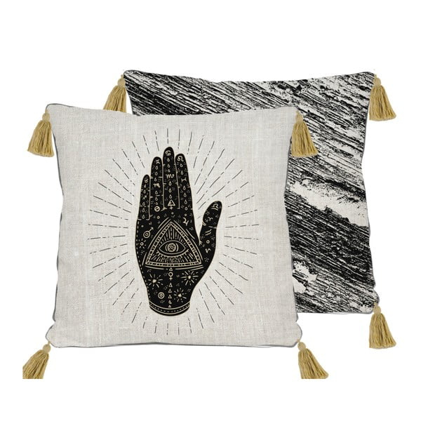 Dvostrana navlaka za jastuk od lana Madre Selva Black Hand, 45 x 45 cm