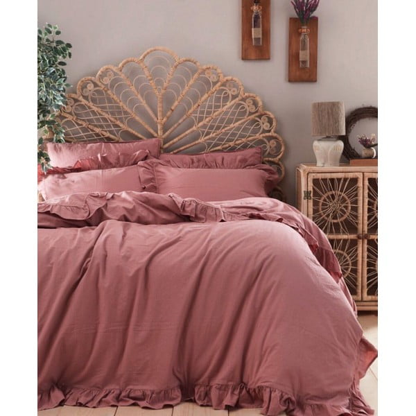 Ružičasta posteljina za bračni krevet/za produženi krevet od renforce pamuka 240x220 cm Ruffle Striped – Mila Home Luxury-image-1