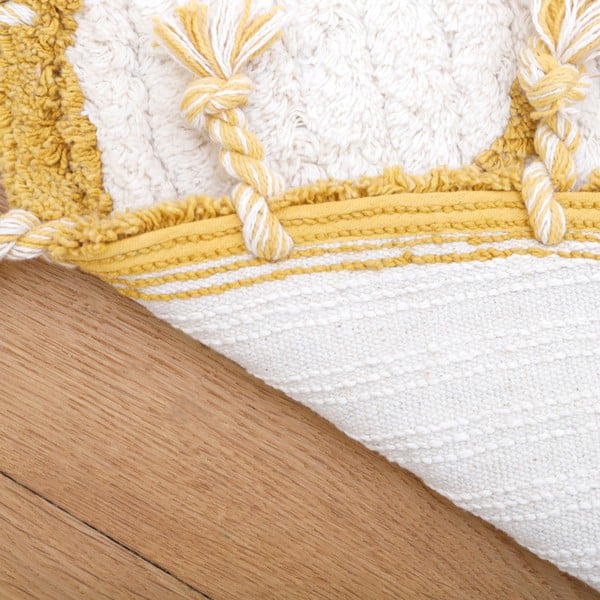 Bijelo-žuti pamučni ručno izrađeni tepih Nattiot Come, ø 120 cm-image-4