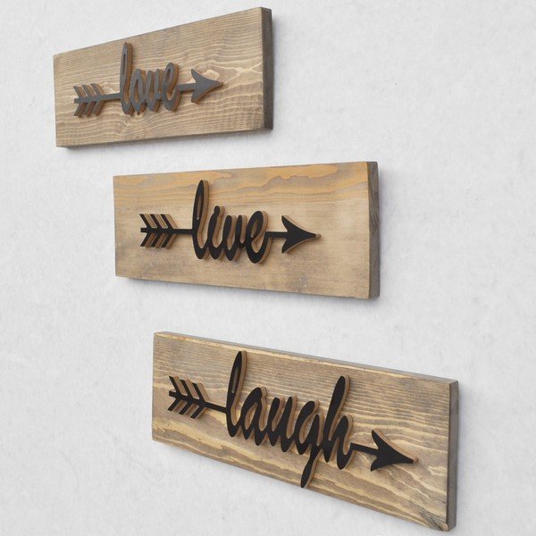 Set od 3 drvene zidne dekoracije Black Love-image-3