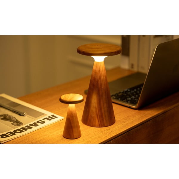 LED stolna lampa u tamnoj prirodnoj boji s drvenim sjenilom (visina 14 cm) Sylva – Gingko-image-3