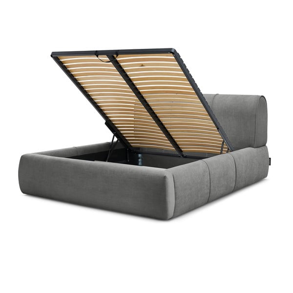 Sivi tapecirani bračni krevet s prostorom za pohranu s podnicom 180x200 cm Vernon – Bobochic Paris-image-4