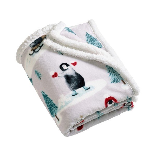 Bijela deka s božićnim motivom 170x130 cm Christmas Sherpa Penguins – Catherine Lansfield