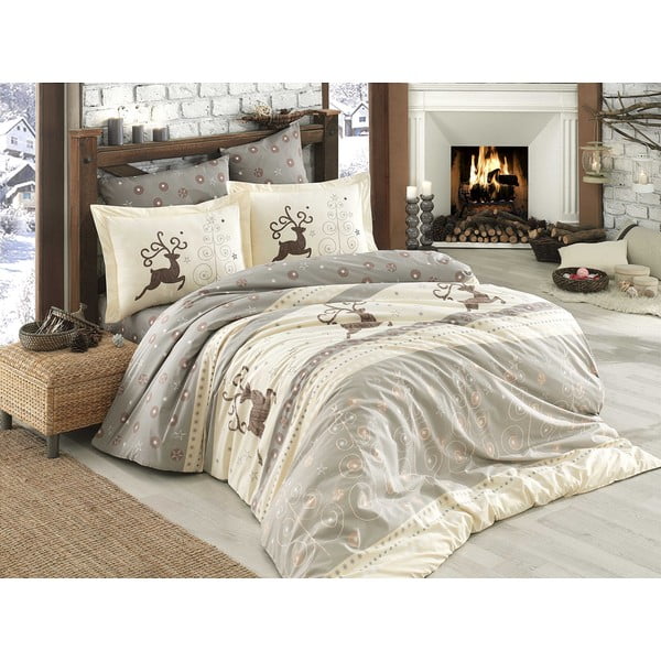 Posteljina s pamučnim poplin plahtama za krevet za jednu osobu Hobby Ludovica Cream, 160 x 220 cm