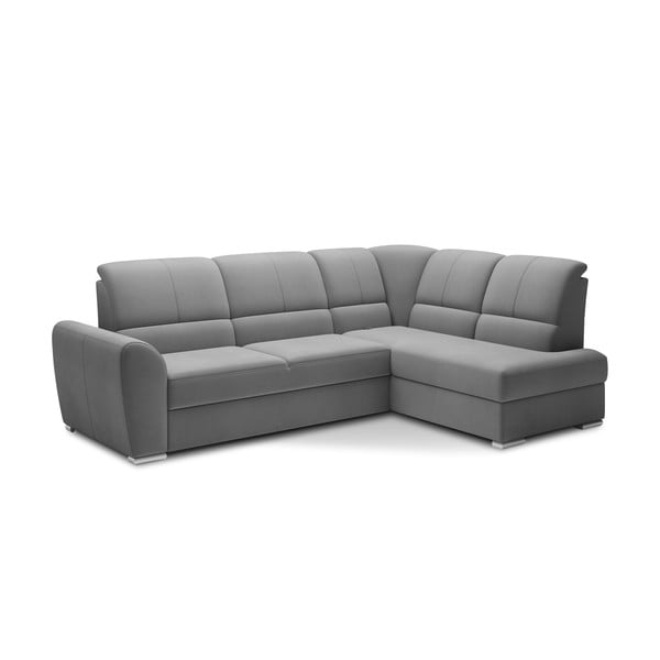 Siva baršunasti sklopiva/s prostorom za odlaganje kutna garnitura (s desnim kutom/u obliku slova L) Siber – ELTAP-image-2