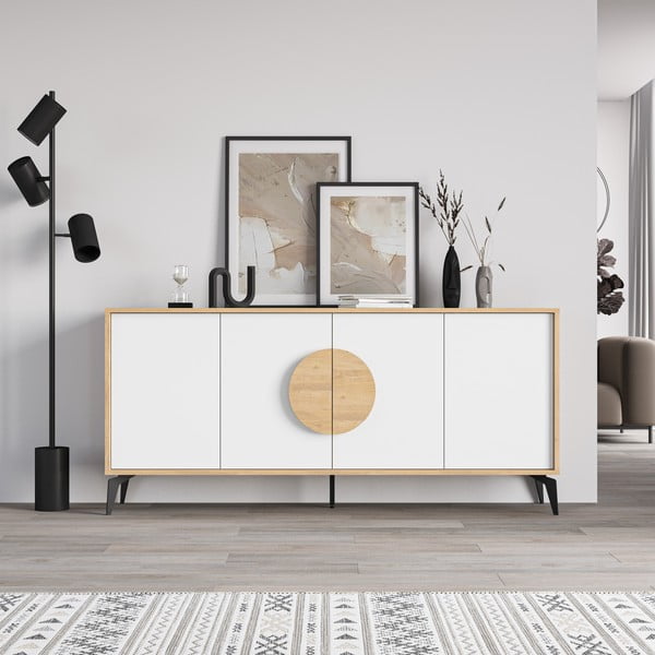 Bijela/u prirodnoj boji niska komoda u dekoru hrasta 180x82 cm Vae – Marckeric-image-3