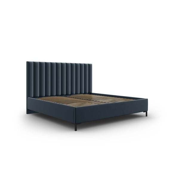 Tamno plavi tapecirani bračni krevet s prostorom za pohranu s podnicom 140x200 cm Casey – Mazzini Beds