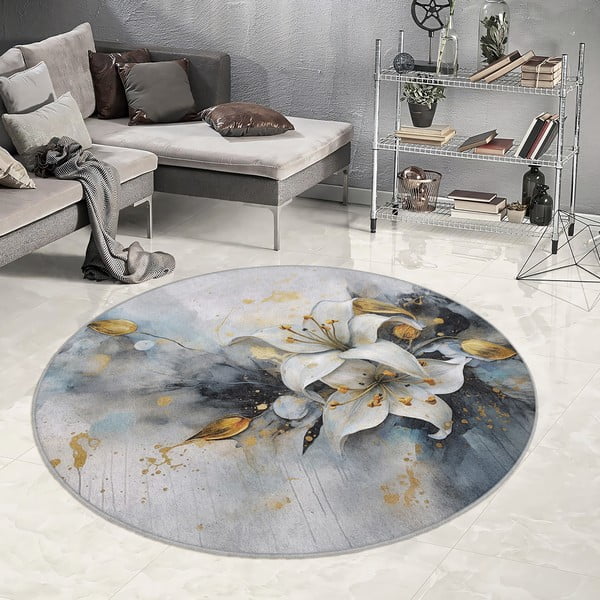 Plavi/sivi perivi okrugao tepih ø 120 cm Golden Lilly – Mila Home-image-1