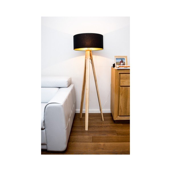 Podna lampa sa crnim abažurom i transparentan kablom Ragaba Wanda-image-2