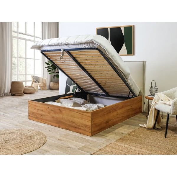 Bež/u prirodnoj boji bračni krevet s prostorom za pohranu s podnicom 160x200 cm Cara – Bobochic Paris-image-4