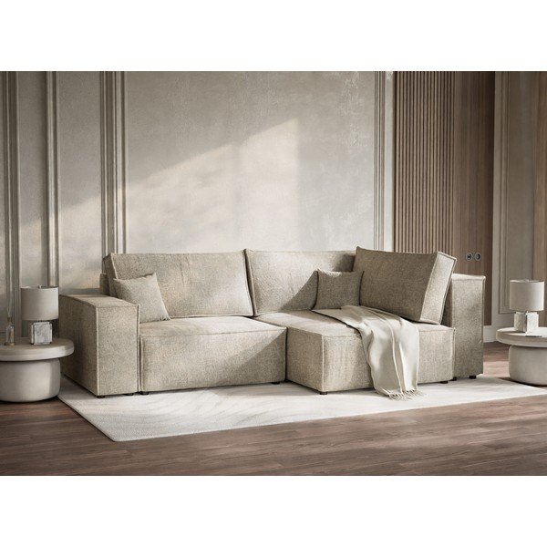 Bež sklopiva/s prostorom za odlaganje kutna garnitura od šenila (s desnim kutom/u obliku slova L) Tonga – Maison de Rêve-image-4