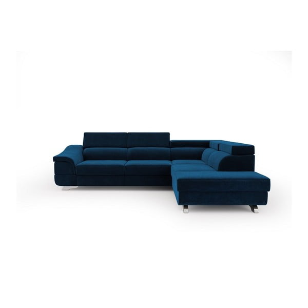 Kraljevsko plavi kauč na razvlačenje sa baršunastim pokrivačem Windsor &amp; Co Sofas Apollon, desni kut