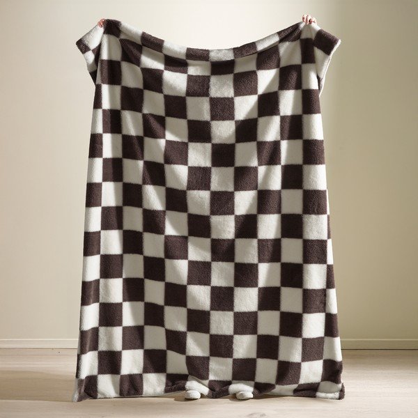 Bijela/tamno smeđa deka 130x170 cm Cosy Soft Checkerboard – Catherine Lansfield-image-1
