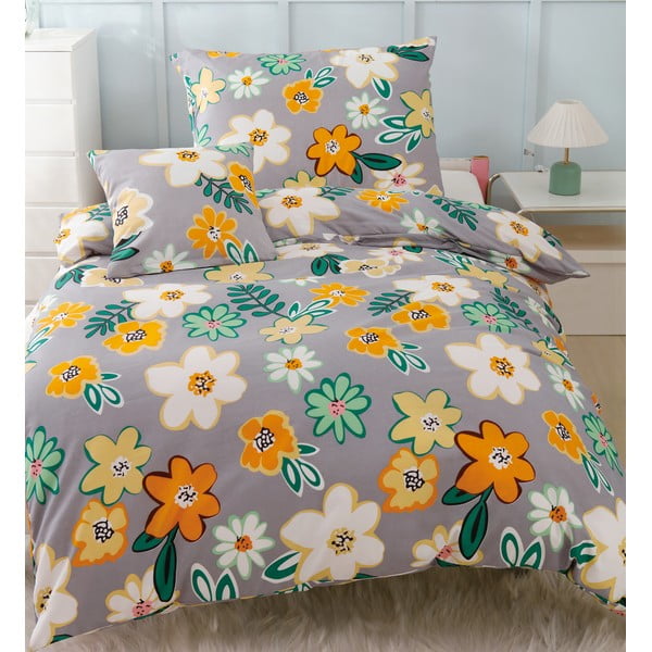 Narančasto-siva 3-dijelna posteljina za krevet za jednu osobu od mikrosatena 140x200 cm Grace – My House-image-1