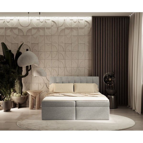 Svijetlo sivi boxspring krevet s prostorom za pohranu 140x200 cm Novento – Maison de Rêve-image-3