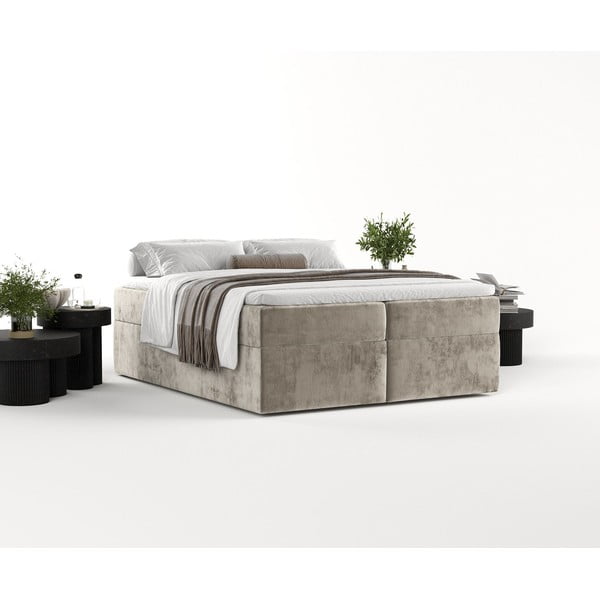 Svjetlo smeđi boxspring krevet s prostorom za pohranu 160x200 cm Yoko – Maison de Rêve-image-1