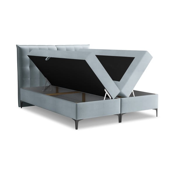 Svijetlo plavi boxspring krevet s prostorom za odlaganje 160x200 cm Mikana – Makamii-image-1