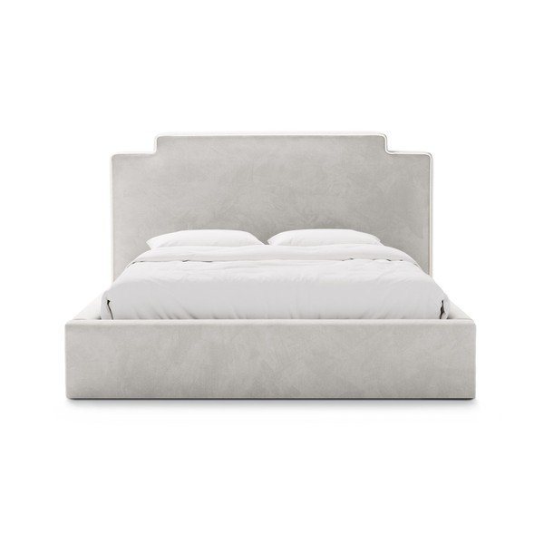 Svijetlo sivi tapecirani bračni krevet s prostorom za odlaganje s podnicom 140x200 cm Princess – Micadoni -image-2