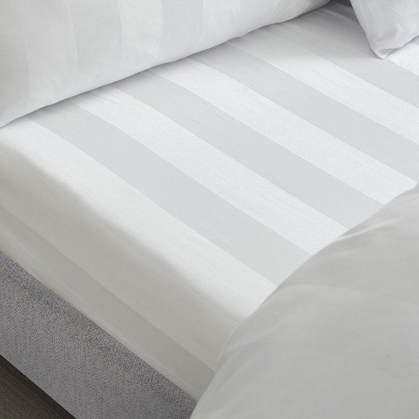 Bijela satenska plahta s gumom 150x200 cm So Soft Satin Stripe – Catherine Lansfield-image-1