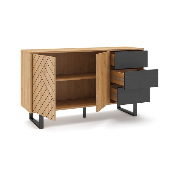 Antracit/natur niska komoda u dekoru hrasta 140x80 cm Madona - Marckeric-image-4