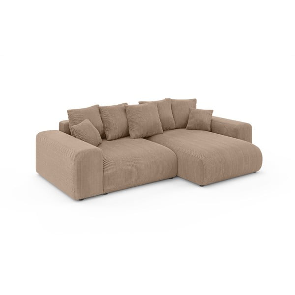 Bež sklopiva/s prostorom za odlaganje kutna garnitura od samta (promjenjiva) Luma – Ropez-image-2