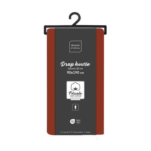 Ciglasta plahta s gumom od pamučnog perkala 90x190 cm Percaline – douceur d'intérieur-image-2