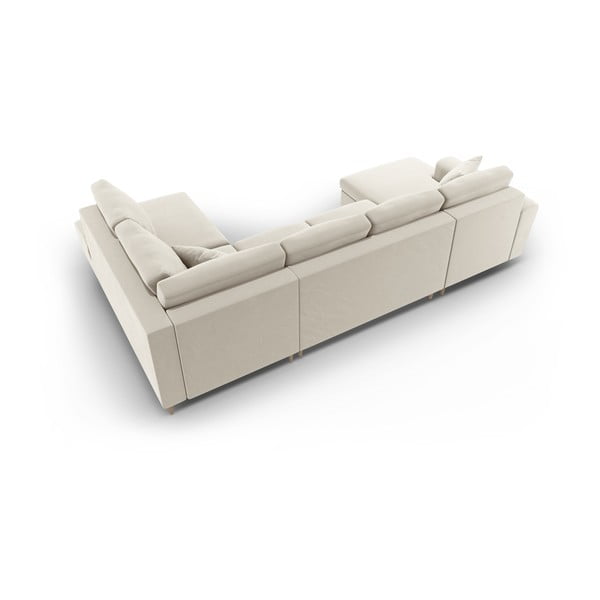 Bež baršunasti sklopiva/s prostorom za odlaganje kutna garnitura (s desnim kutom/u obliku slova "U") Kyoto – Cosmopolitan Design-image-4