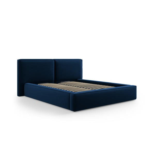 Tamno plavi baršunasti tapecirani bračni krevet s prostorom za odlaganje s podnicom 200x200 cm Arendal – Cosmopolitan Design