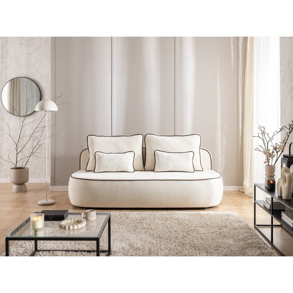 Smeđa/krem baršunasti sklopiva/s prostorom za odlaganje sofa 210 cm Saga – Ropez-image-1