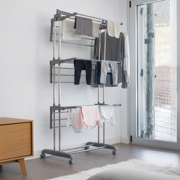 Sivi sklopivi stalak za rublje na kotačima InnovaGoods-image-4