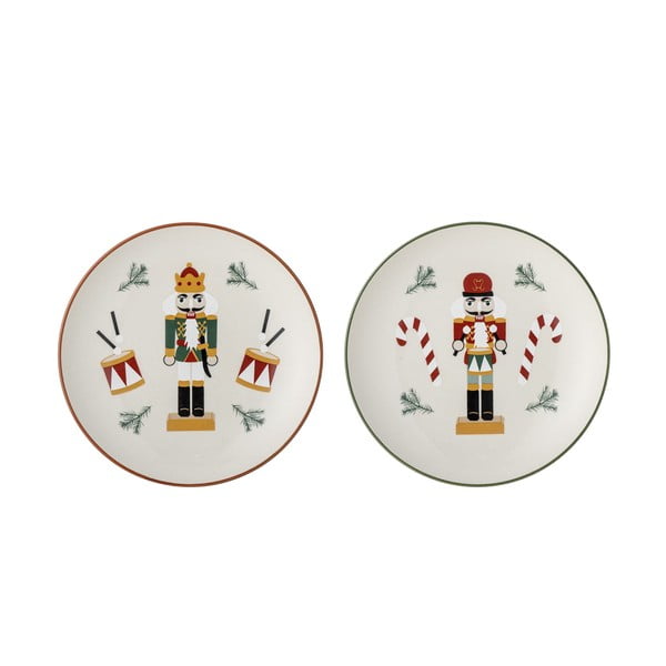 Bijeli desertni tanjuri u setu 2 kom s božićnim motivom od kamenine ø 16 cm Jolly – Bloomingville
