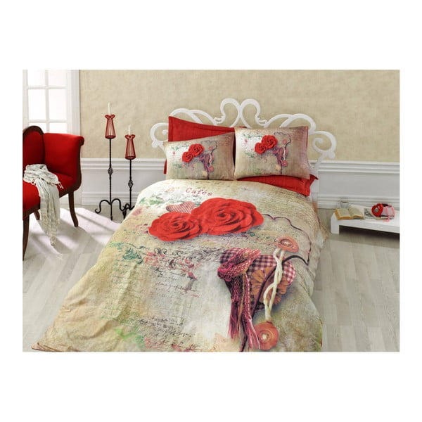 Pamučna posteljina s plahtama za bračni krevet Greda, 200 x 220 cm