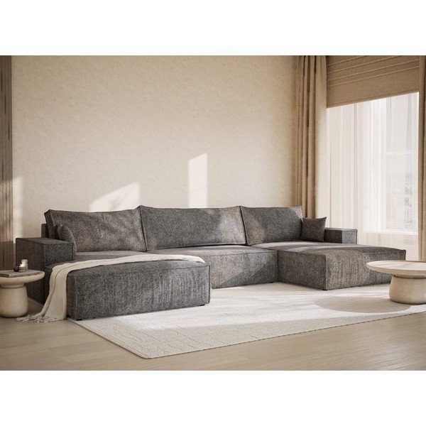 Siva sklopiva/s prostorom za odlaganje kutna garnitura od šenila (u obliku slova "U") Kyoto – Maison de Rêve-image-1