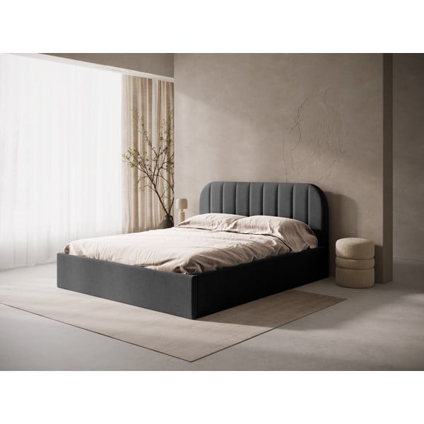 Antracitno sivi tapecirani bračni krevet s prostorom za odlaganje/bez uzglavlja s podnicom 180x200 cm Susan – Micadoni -image-1