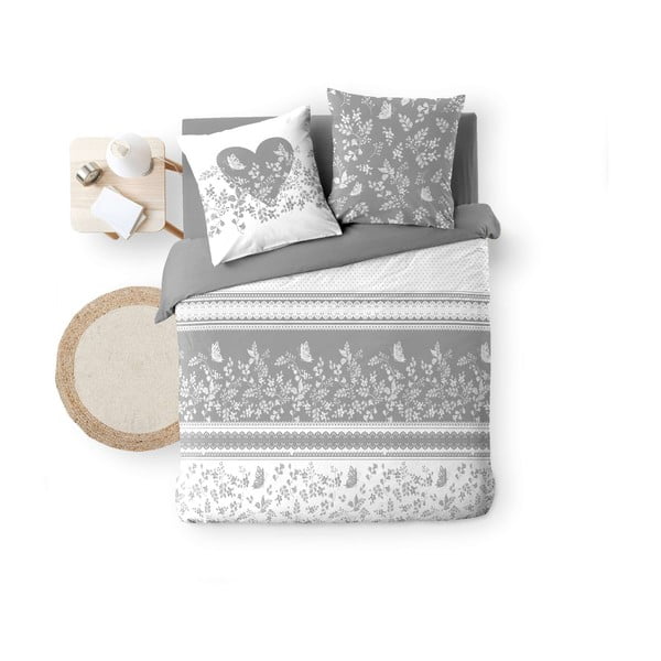 Bijela/siva pamučna posteljina za bračni krevet 200x200 cm Annie – douceur d'intérieur-image-4