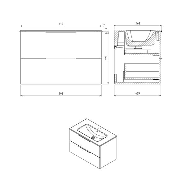 Zidni ormarić bez umivaonika u dekoru hrasta u prirodnoj boji 80x52 cm Cirasa – Sapho-image-3