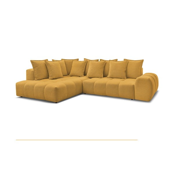 Senf žuta sklopiva/s prostorom za odlaganje kutna garnitura od šenila (s lijevim kutom/u obliku slova L) Everest – Bobochic Paris-image-3