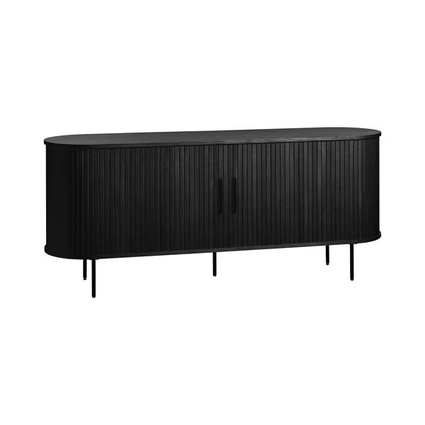 Crna niska komoda u dekoru hrasta s kliznim vratima 76x180 cm Nola – Unique Furniture-image-2