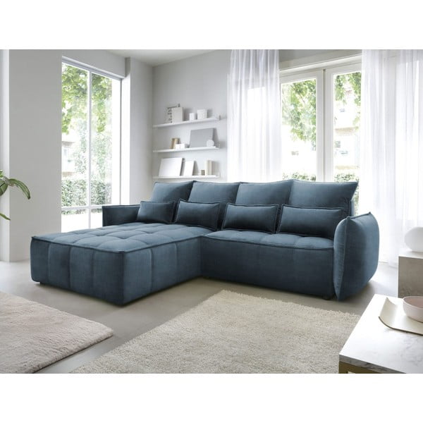 Plava baršunasti sklopiva/s prostorom za odlaganje kutna garnitura (s lijevim kutom/s ležaljkom) Campo – ELTAP-image-1