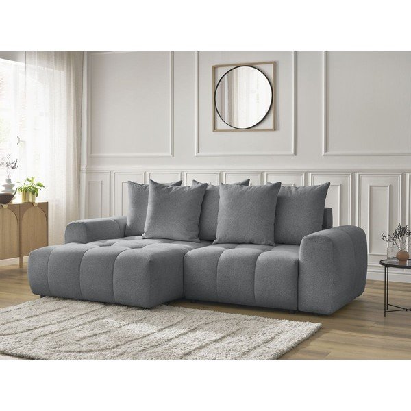 Siva sklopiva/s prostorom za odlaganje kutna garnitura od šenila (s lijevim kutom/s ležaljkom) Roxelane – Bobochic Paris-image-4