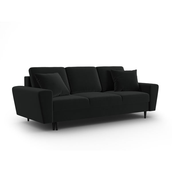 Crna baršunasti sklopiva/s prostorom za odlaganje sofa 235 cm Kyoto – Cosmopolitan Design-image-1