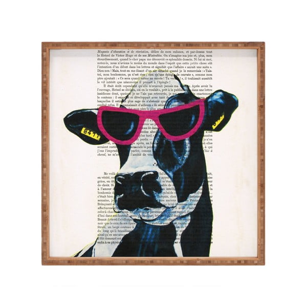 Drveni ukrasni pladanj za posluživanje Cool Cow, 40 x 40 cm