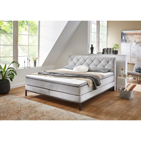 Svijetlo sivi boxspring krevet 180x200 cm Rockaway – Rojaplast-image-1