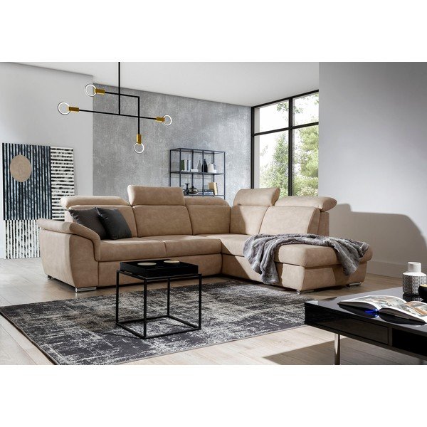 Bež baršunasti sklopiva/s prostorom za odlaganje kutna garnitura (s desnim kutom/u obliku slova L) Loreto – ELTAP-image-2