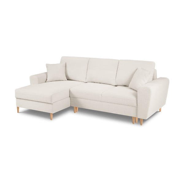 Bež sklopiva/s prostorom za odlaganje kutna garnitura od bouclé tkanine (s lijevim kutom/s ležaljkom) Kyoto – Cosmopolitan Design-image-1