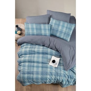 Plava posteljina za bračni krevet/za produženi krevet s uključenom plahtom/4-dijelna 200x220 cm Ekose – Mila Home