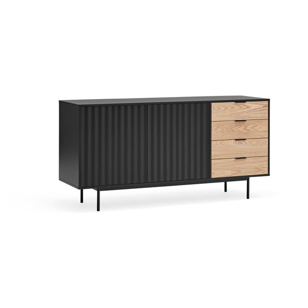 Crna/u prirodnoj boji niska komoda u dekoru hrasta 159x80 cm Sierra – Teulat-image-3