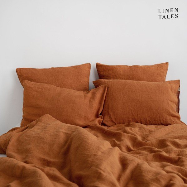 Lanena produljena posteljina za bračni krevet u boji cigle 200x220 cm - Linen Tales-image-1